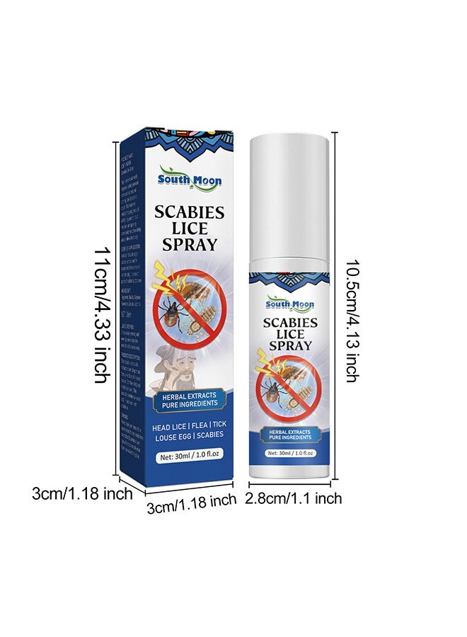 Scabies Lice Spray - Spray Family Size Lice Treatment for Kids & Adults, Easy Use Lice Spray Kills Head Lice, Eggs, Super Lice on Contact, Includes Metal Lice Comb, Multiple Treatments, 30ml