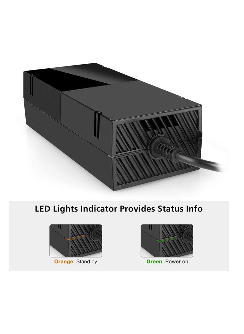 Power Supply Brick Compatible for Xbox One with Power Cord, (Low Noise Version) AC Adapter Power Supply Charge Compatible with Xbox One Console, 100-240V Auto Voltage