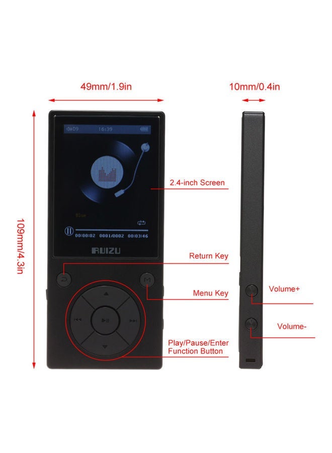 D11 8GB MP3 MP4 BT Music Player V9276_P Black