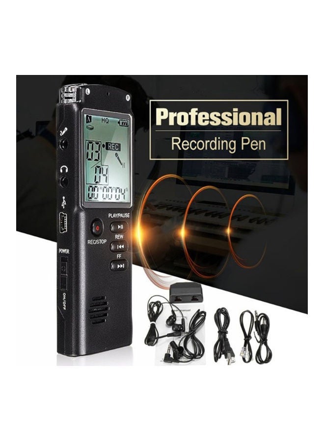 8GB Noise Reduction Dual Condenser 1536Kbps HD Digital Voice Activated Recorder and MP3 Player OS5270-1 Black