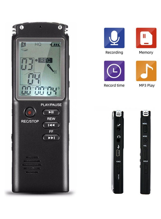 8GB Noise Reduction Dual Condenser 1536Kbps HD Digital Voice Activated Recorder and MP3 Player OS5270-1 Black