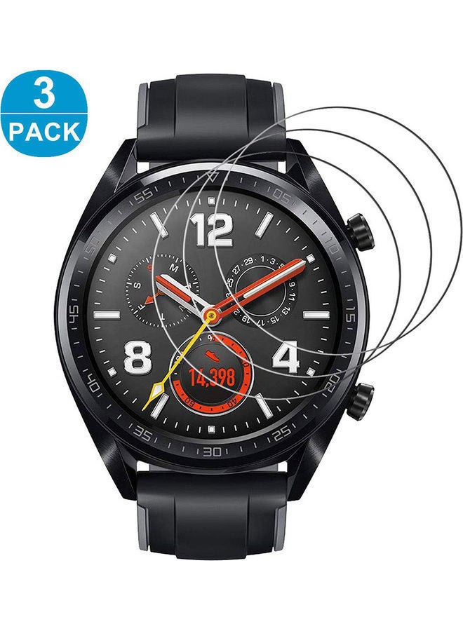 3-Piece Tempered Glass HD Front Protective Films For Huawei Watch Transparent