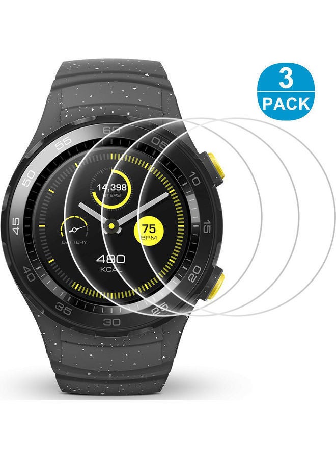 3-Piece Tempered Glass HD Front Protective Films For Huawei Watch Transparent