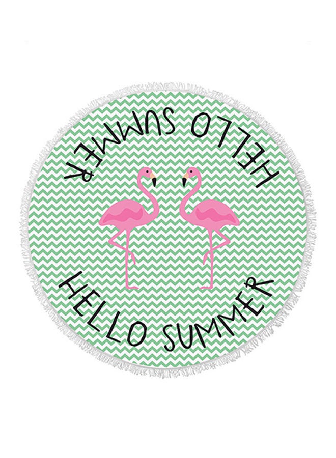 Hello Summer Round Fringed Towel Pink/Green 150 × 150centimeter