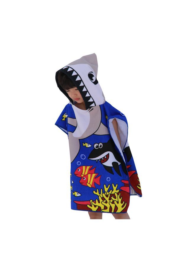 Tiger Shark Designed Hooded Beach Towel Blue/Yellow/Grey 120x60centimeter