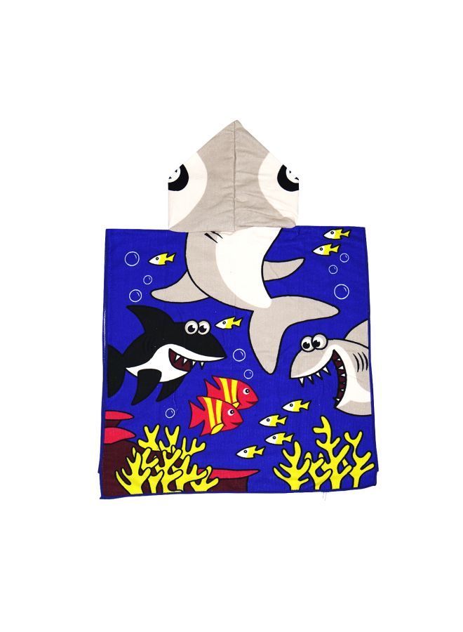 Tiger Shark Designed Hooded Beach Towel Blue/Yellow/Grey 120x60centimeter