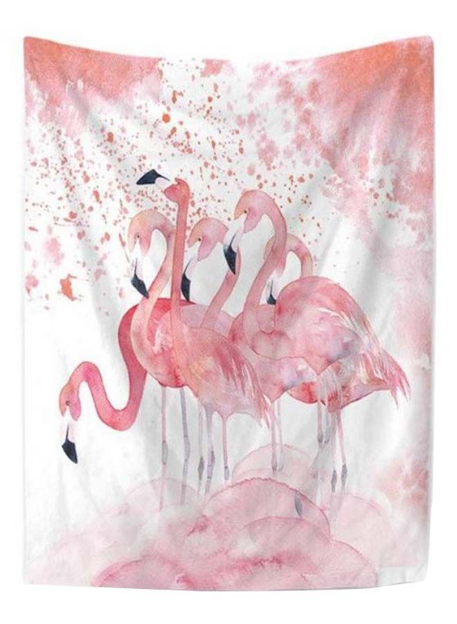 Flamingo Printed Beach Towel Pink/White 150 x 130centimeter