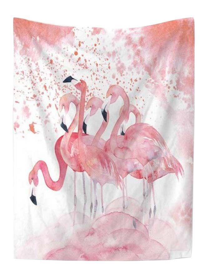 Flamingo Printed Beach Towel Pink/White 150 x 130centimeter