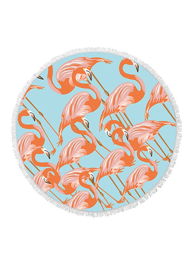 Flamingo Round Fringed Towel Blue/Orange 150 × 150centimeter