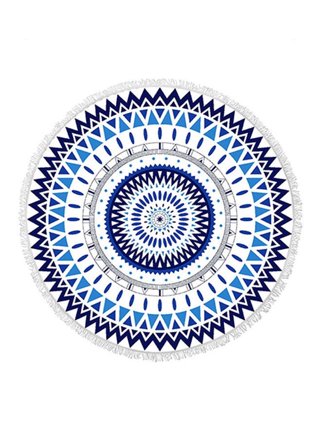 Mandala Round Fringed Towel Blue 150 × 150centimeter