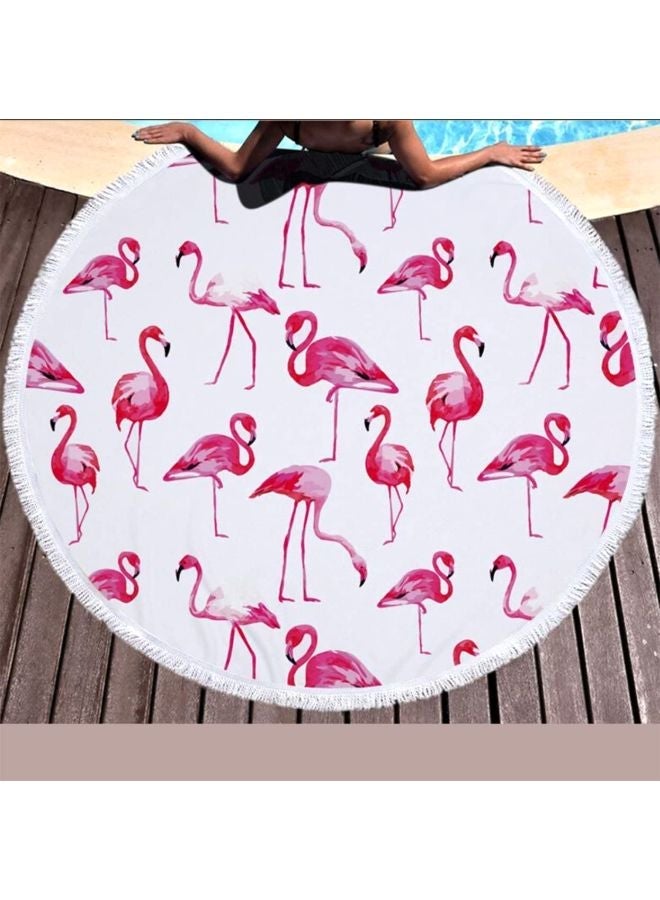 Flamingo Printed Beach Towel White/Pink/Red