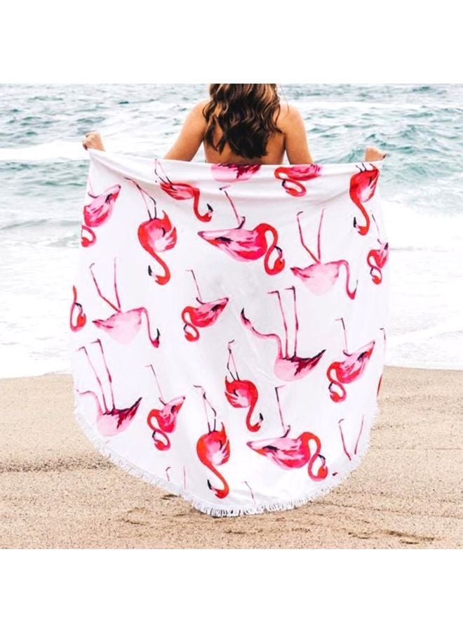 Flamingo Printed Beach Towel White/Pink/Red