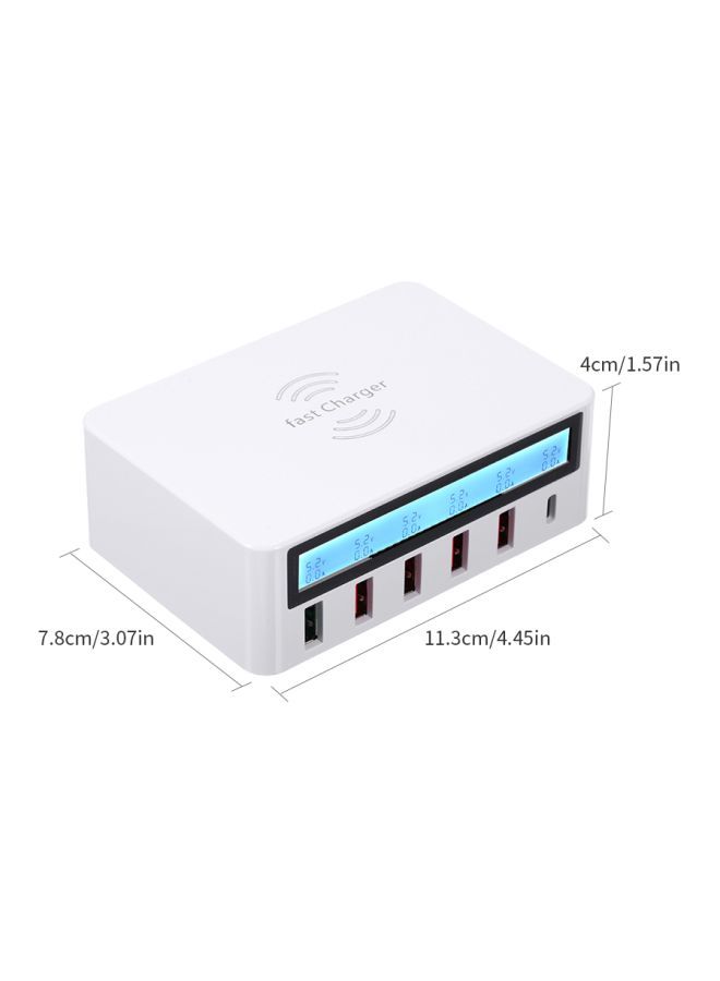 6 Ports LCD USB Wireless Charger White