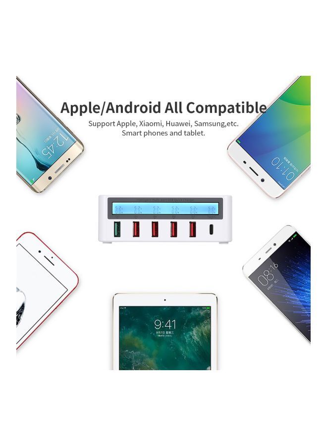 6 Ports LCD USB Wireless Charger White