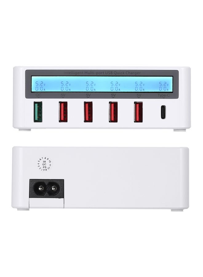 6 Ports LCD USB Wireless Charger White