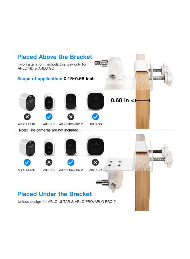 2-Piece Adjustable Gutter Mount Bracket For Arlo HD/Arlo Pro/Arlo Pro2/Arlo Go/Arlo Ultra/WYZE Cam Pan Set White