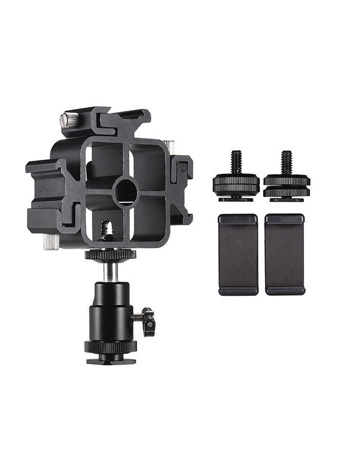 Triple Cold Shoe Mount Flash Speedlite Bracket With Ballhead Adapter Phone Holders Black