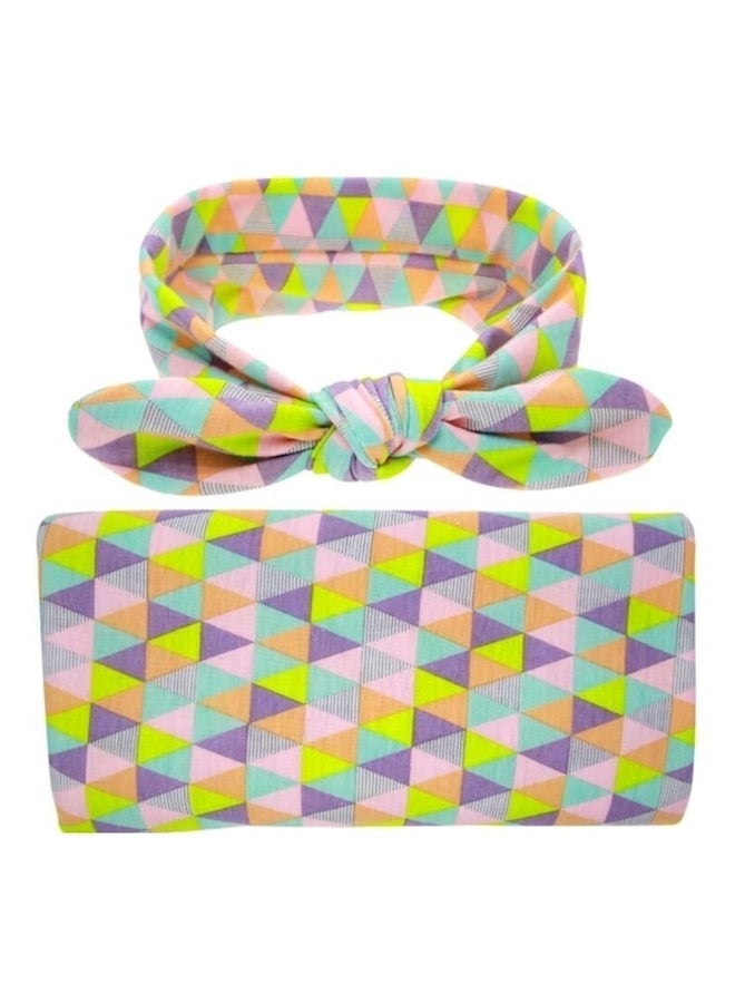 2-Piece Geometric Pattern Baby Swaddle Blanket And Headband Set