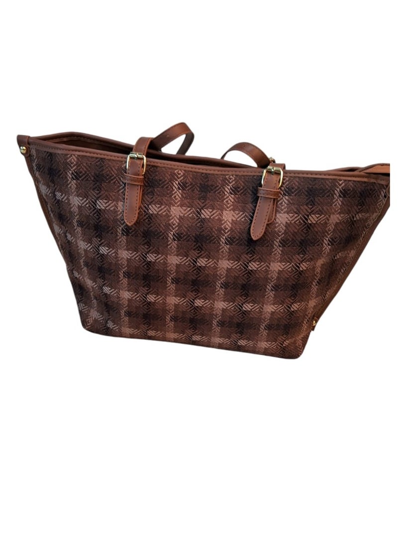 A Women's Two-Color Plaid Large Capacity Tote Bag, Stylish Lightweight Shoulder Bag, College Students, Commuting, Work, Everyday Use