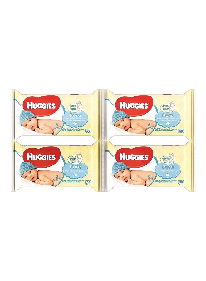 Pure Baby Wipes 4 Packs x 56 Wipes, 224 Count