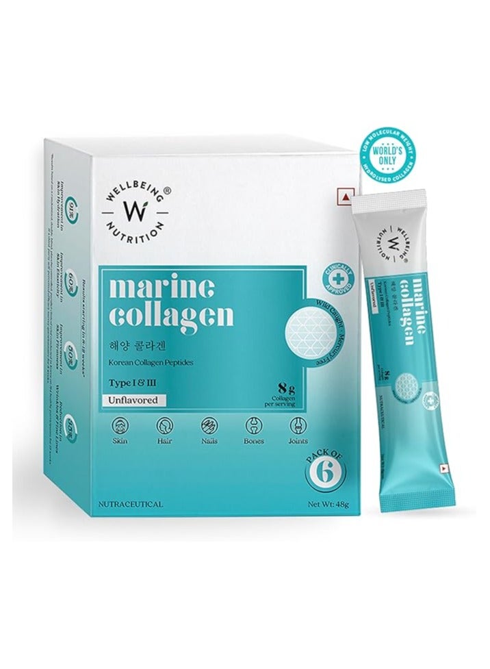Pure Korean Marine Collagen Supplements For Women And Men Unflavored - 6 Sachets