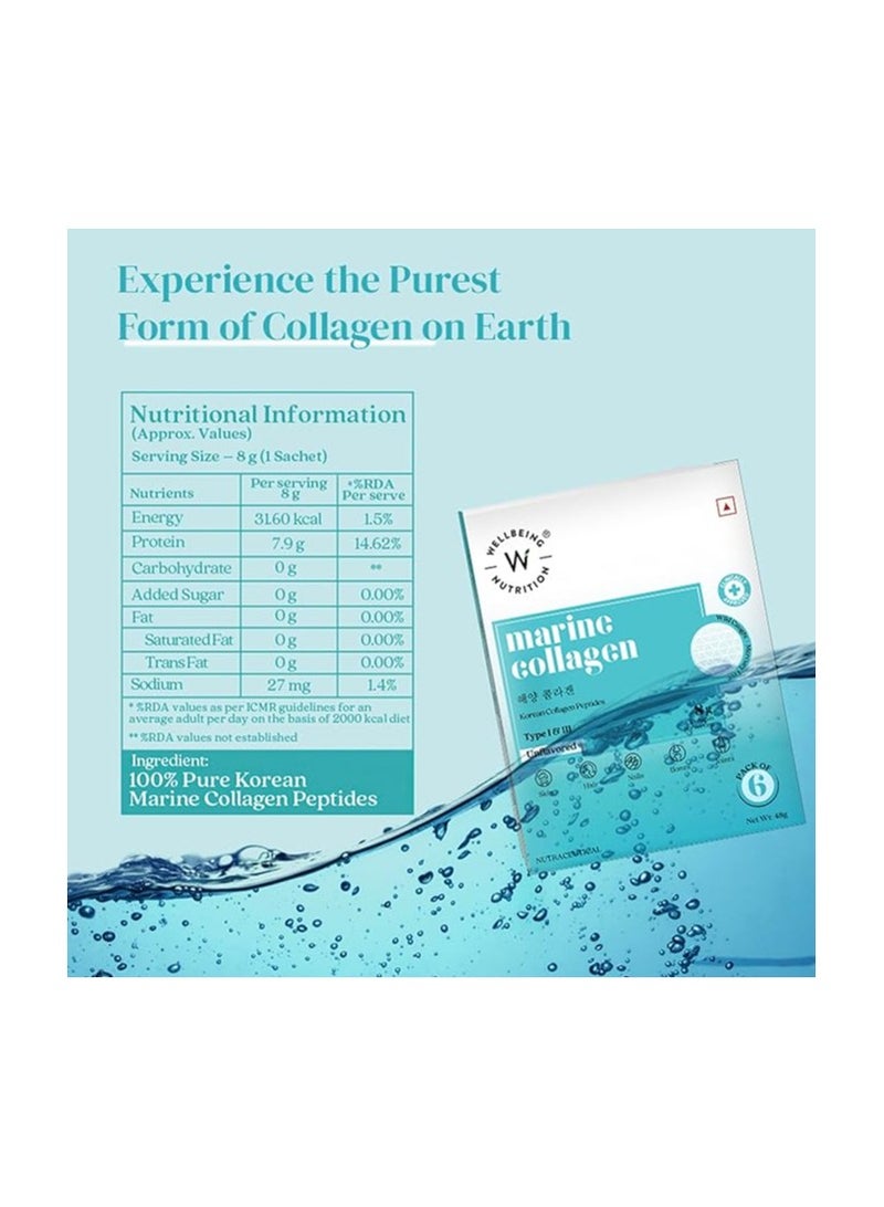 Pure Korean Marine Collagen Supplements For Women And Men Unflavored - 6 Sachets