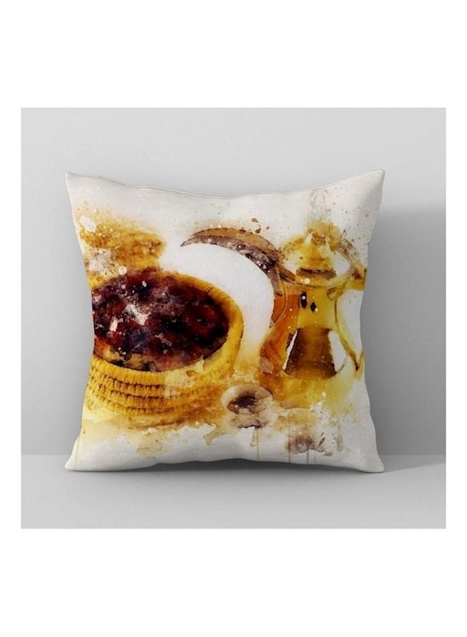 Printed Cushion Cover Polyester White/Brown/Yellow