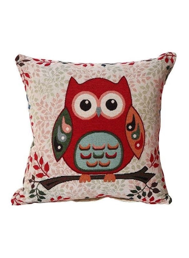 Owl Printed Cushion Cover linen Red/Green/White 45x45cm