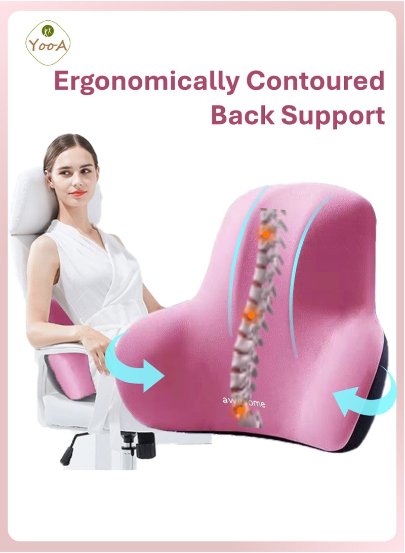 Lumber Back Support Pillow | Back Cushion | Ergonomic Memory Foam for Back Support, Improve Posture, Relieve Sciatica & Tailbone & Back Pain, Good for Office Chair, Gaming Chair, Car Seat (Pink)