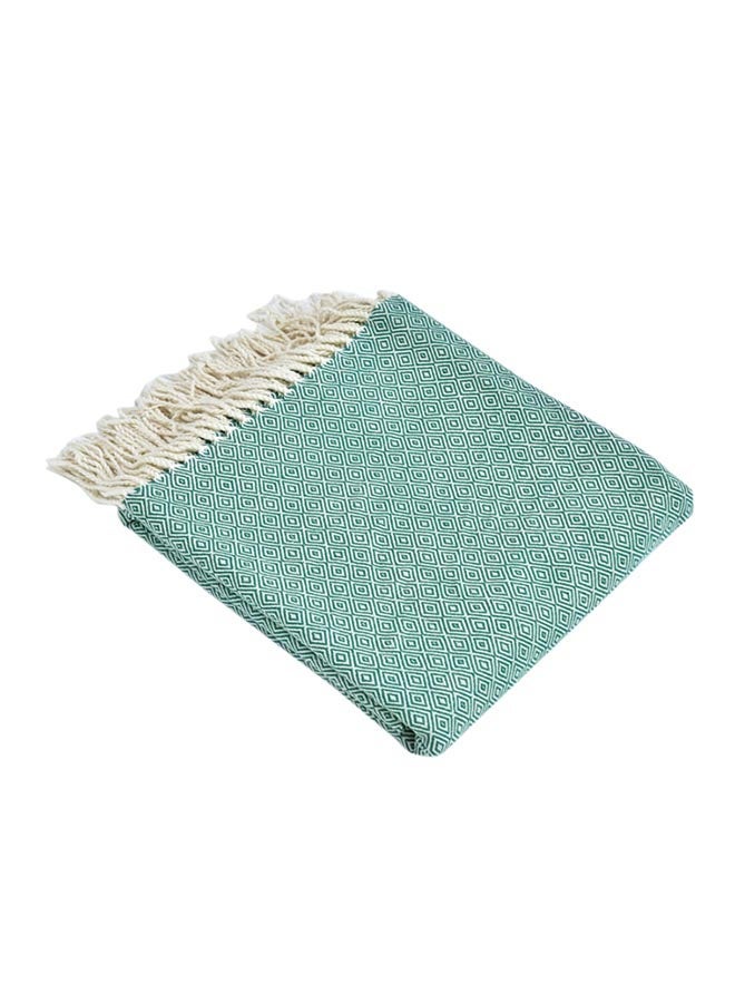 Tassels Design Soft Blanket Cotton Green 120centimeter