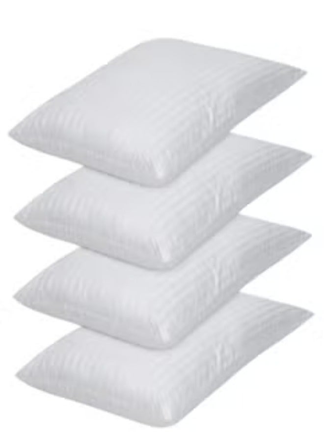 4-Piece Hotel Striped Bed Pillow Set Cotton White 50x70cm