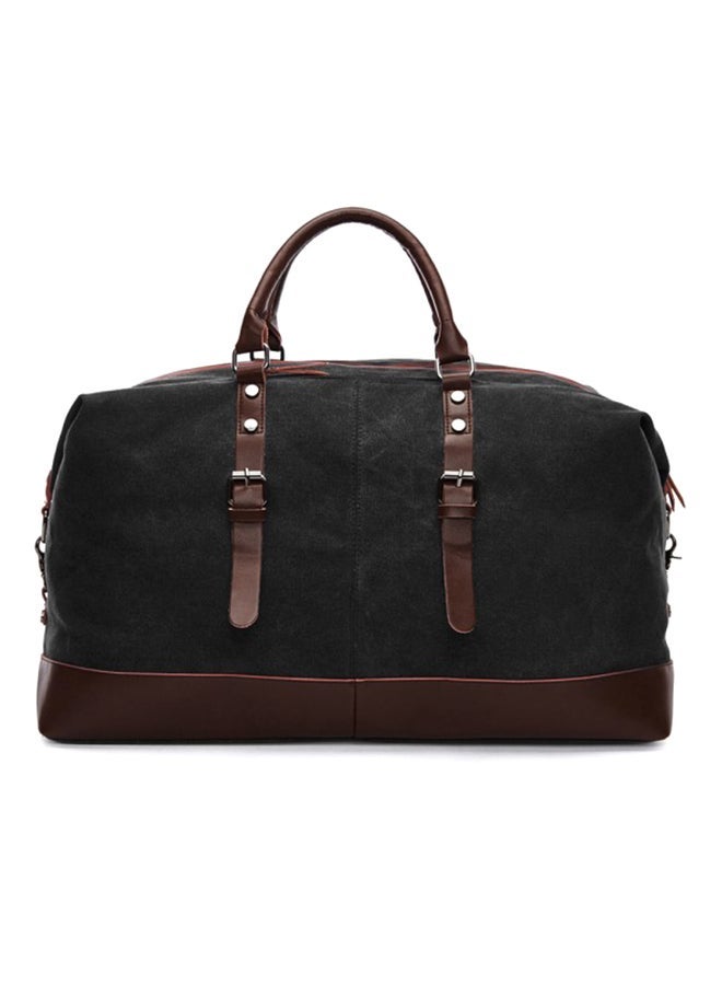 Leather Zipper Closure Duffel Bag Black/Brown