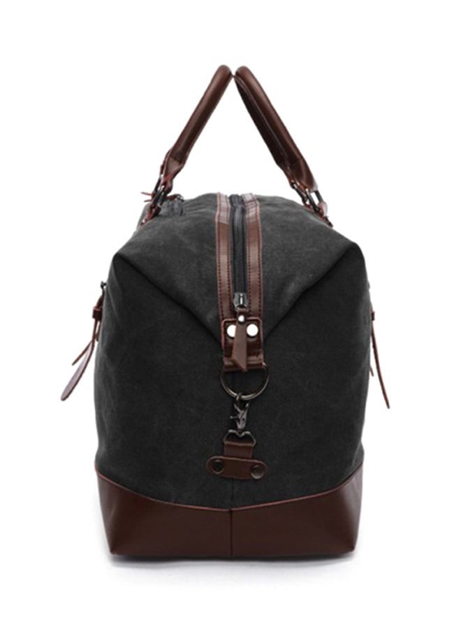 Leather Zipper Closure Duffel Bag Black/Brown