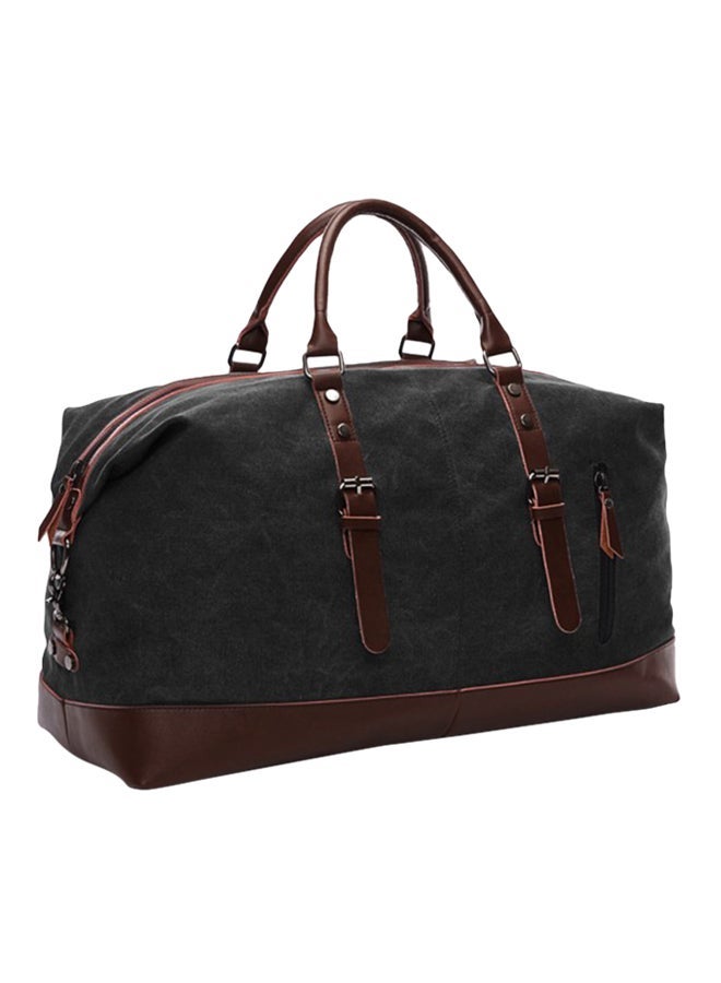 Leather Zipper Closure Duffel Bag Black/Brown