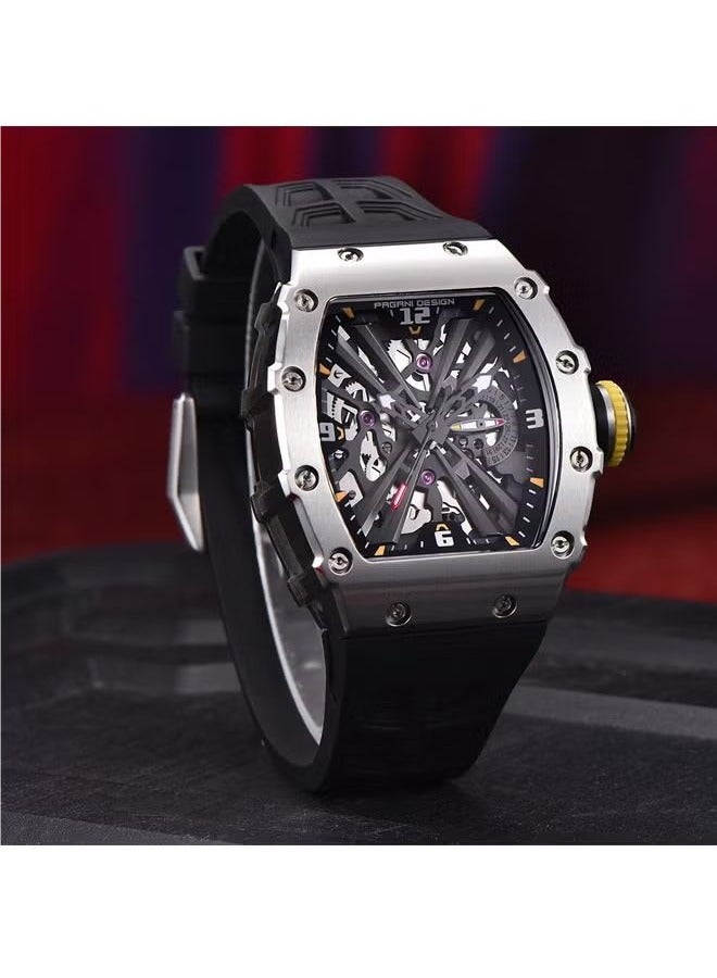 Men's Quartz Sports Watch Stainless Steel Shell 5atm Waterproof Watch Black Wristband PD-1738 Black