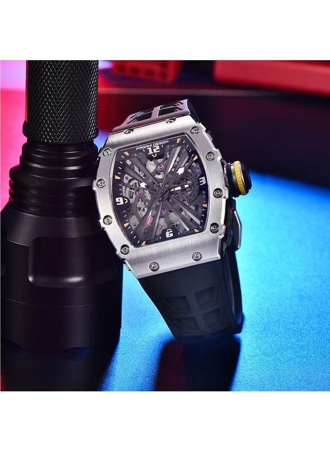 Men's Quartz Sports Watch Stainless Steel Shell 5atm Waterproof Watch Black Wristband PD-1738 Black