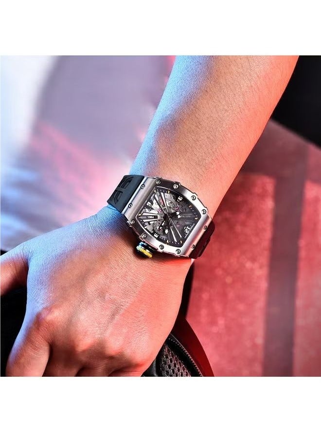 Men's Quartz Sports Watch Stainless Steel Shell 5atm Waterproof Watch Black Wristband PD-1738 Black
