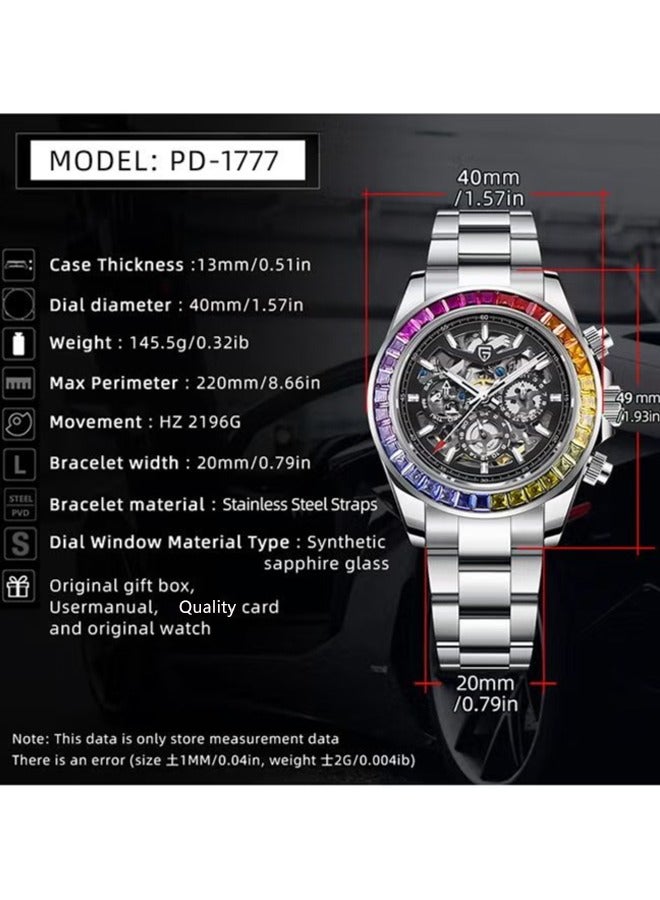 Men's Automatic Mechanical Stainless Steel Watch Waterproof Watch PD-1777 Rainbow