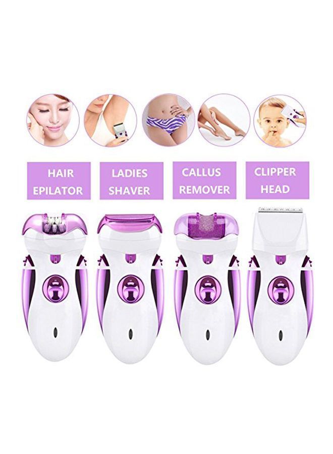 4-In-1 Rechargeble Electric Epilator White/Purple