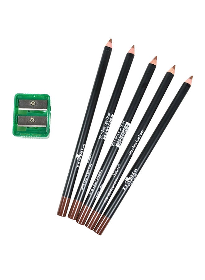 5-Piece Eye And Lip Liner Pencil With Sharpener Set 1003 Brown