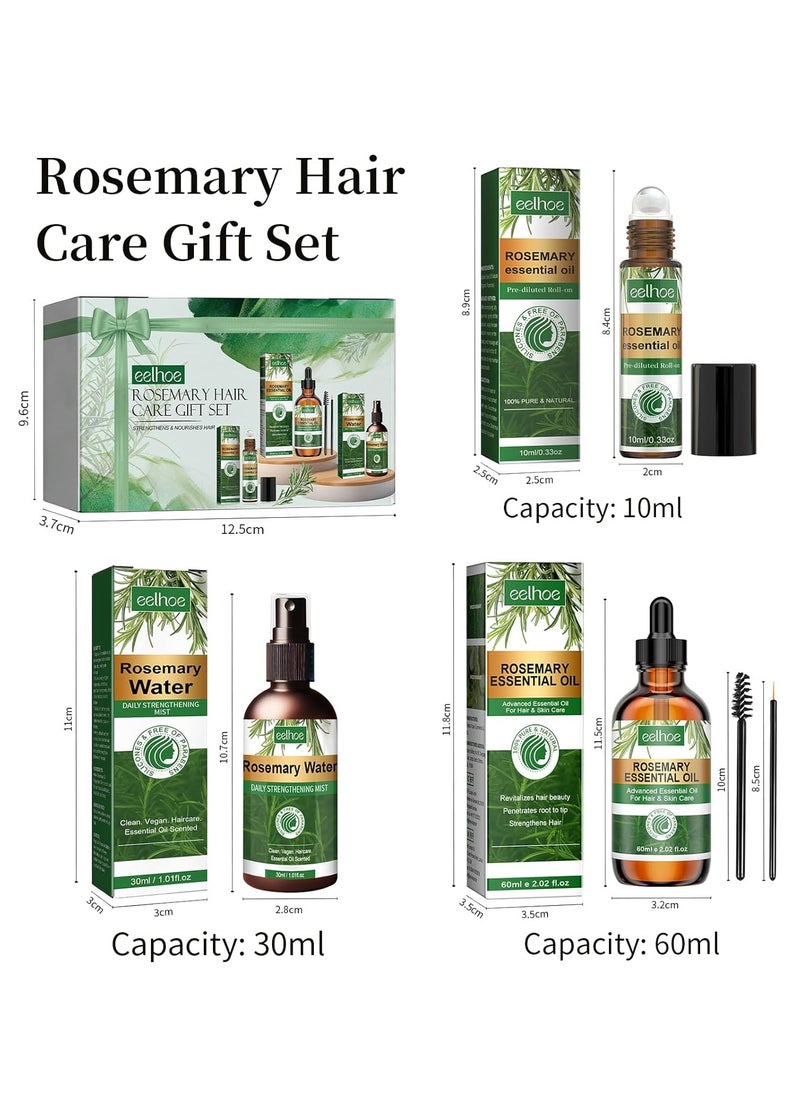 Pure and Natural Rosemary Hair Care Gift Set - Essential Oil Roller, Serum Oil, Spray Promotes Healthy Hair from Root to Tip For Eyelash's, Eyebrows, Face, Body Hair & Skin Care, Hair Growth Perfect Travel Essential Gift Box