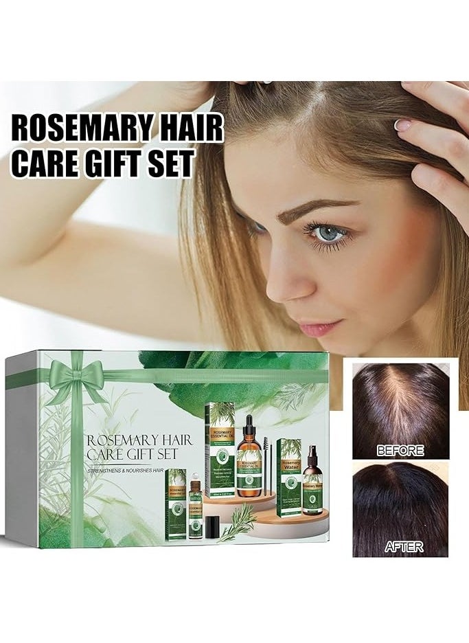 Pure and Natural Rosemary Hair Care Gift Set - Essential Oil Roller, Serum Oil, Spray Promotes Healthy Hair from Root to Tip For Eyelash's, Eyebrows, Face, Body Hair & Skin Care, Hair Growth Perfect Travel Essential Gift Box