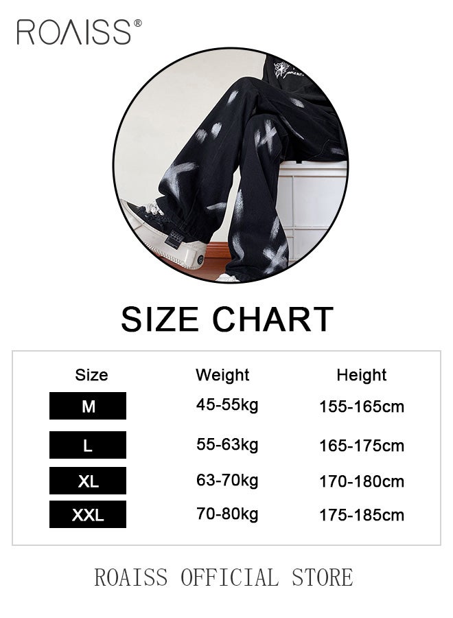 Men Relaxed Fit Denim Pants On-Trend Flowy Wide Leg Trousers with a Tie Dye Splash Ink Design Ideal for Casual and Fashionable Outfits