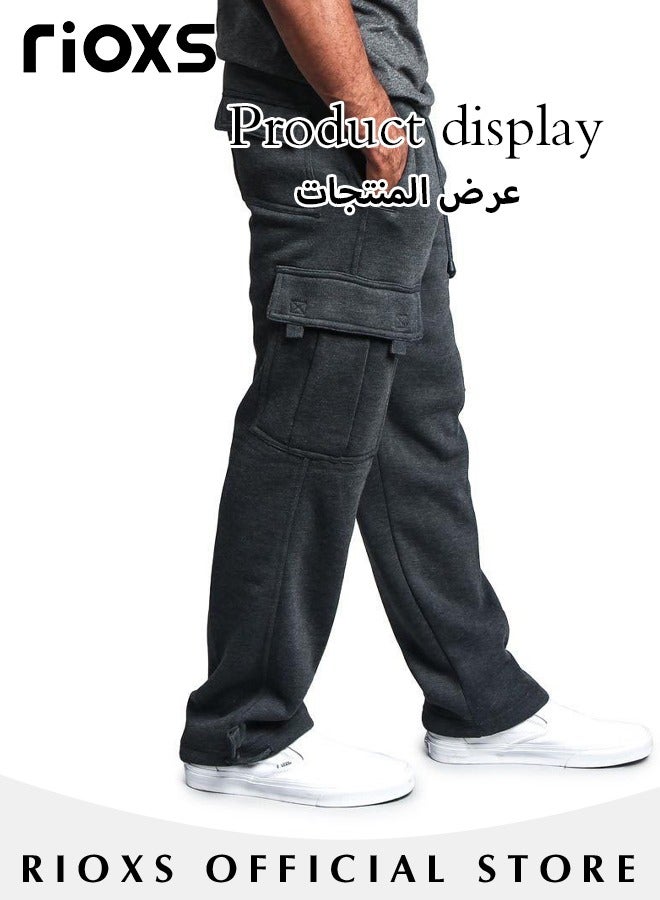 Mens Sports Loose Pant Casual Cargo Sweatpant Running Jogging Athletic Workout Trouser With Multiple Pockets