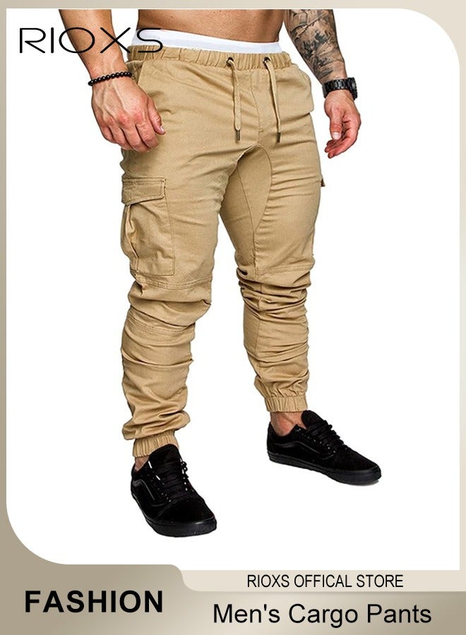 Men's Cargo Pants Athletic Workout Breathable Pant Elastic Waist Trouser With Multi Pockets