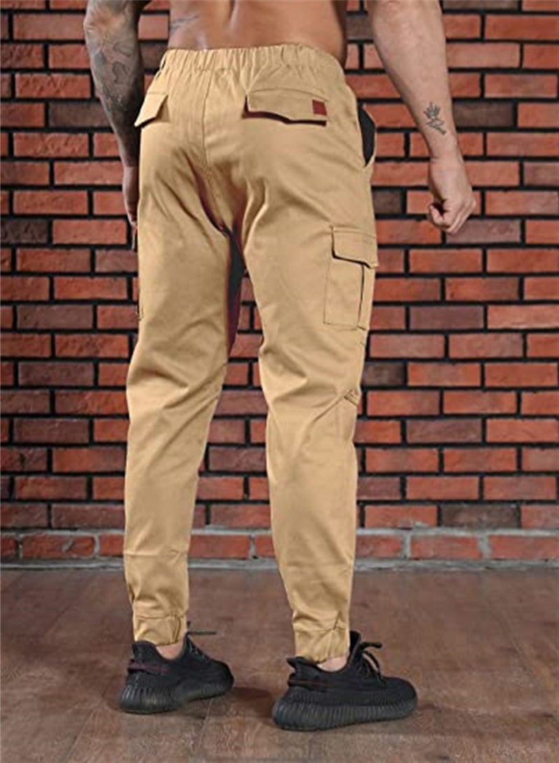 Men's Cargo Pants Athletic Workout Breathable Pant Elastic Waist Trouser With Multi Pockets