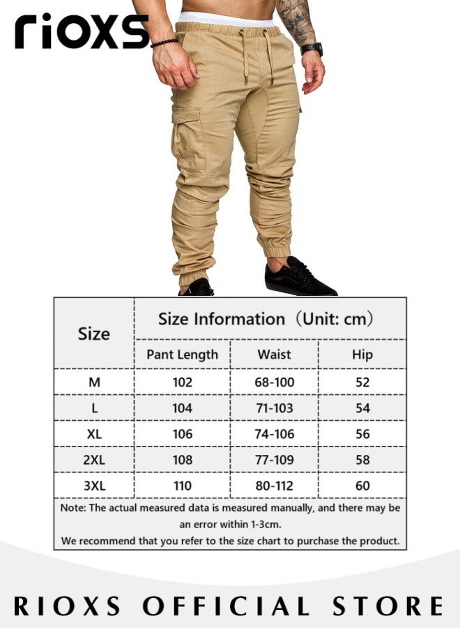 Men's Cargo Pants Athletic Workout Breathable Pant Elastic Waist Trouser With Multi Pockets