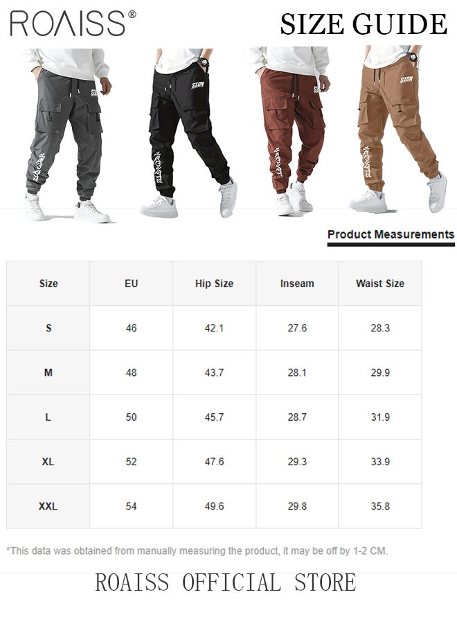 Multiple Pockets Straight Cargo Pants for Men Versatile Casual Loose Tether Mid Waist Trousers Mens Comfortable Breathable Skin-Friendly Sweatpants with Small Trouser Legs