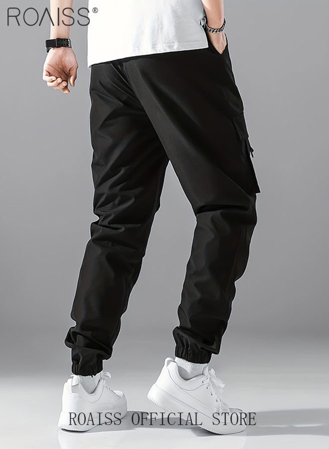 Multiple Pockets Straight Cargo Pants for Men Versatile Casual Loose Tether Mid Waist Trousers Mens Comfortable Breathable Skin-Friendly Sweatpants with Small Trouser Legs