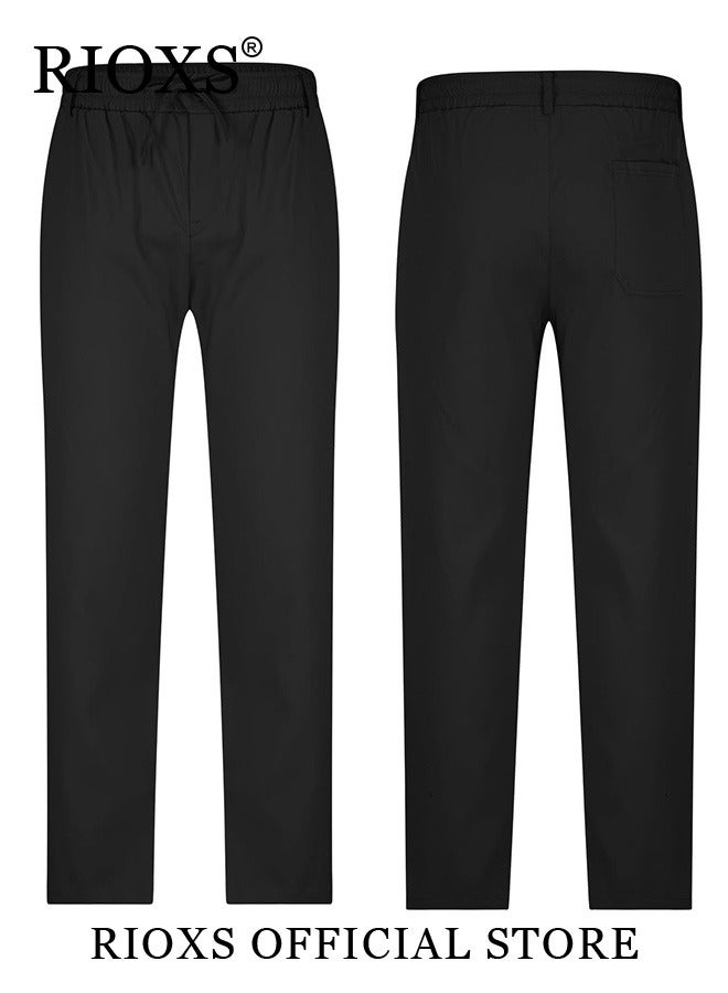 Men's Classic Regular Fit Pants, Casual Business Drawstring Pants, Trendy Straight Leg Trousers with Pockets, Designed with Comfortable Looser Cut, Suitable for Outdoor Activities and Daily Leisure